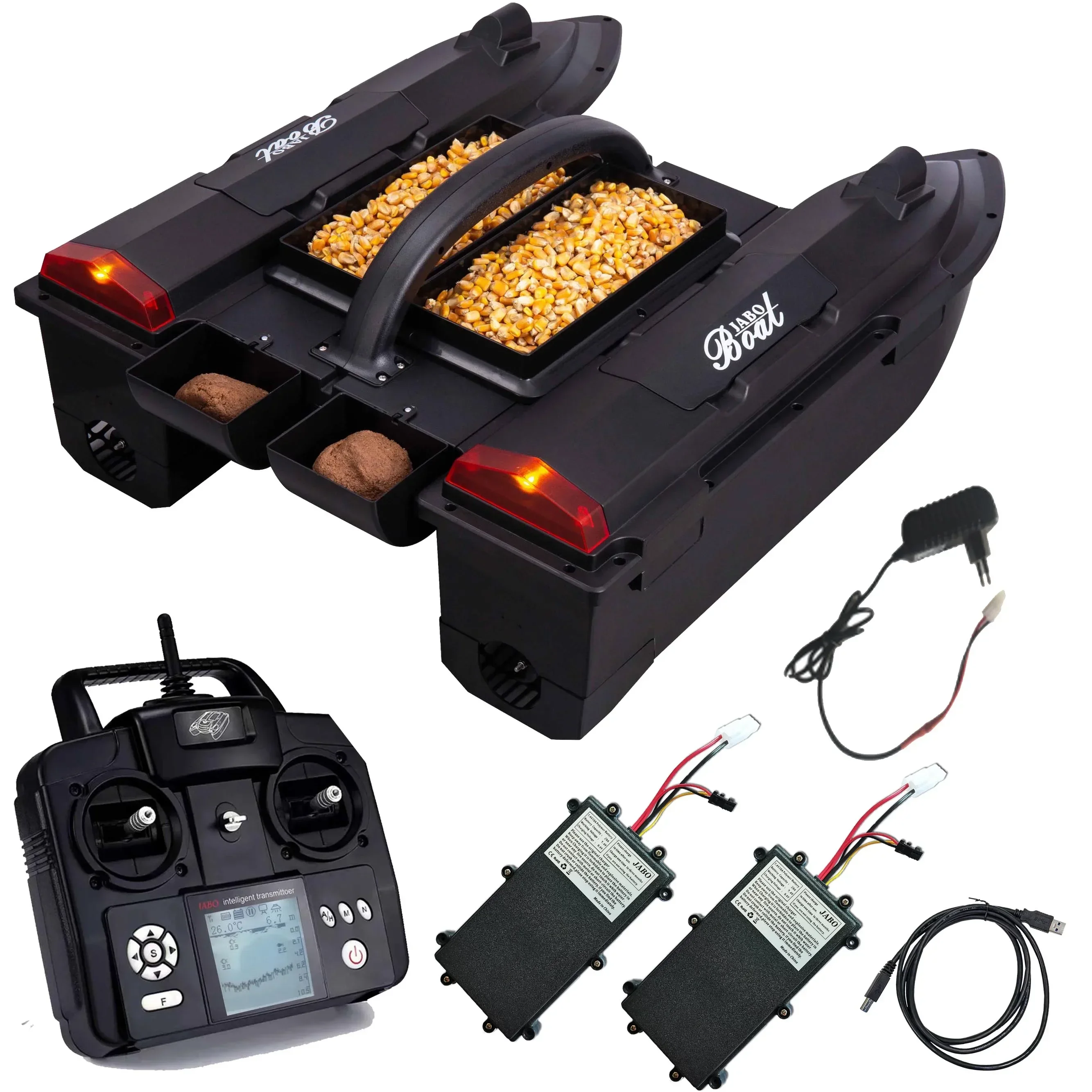 

In stock Jabo5cg 4 Hoppers GPS Rechargeable Remote Control RC Fishing Bait Boats for Carp Fishing with Sonar