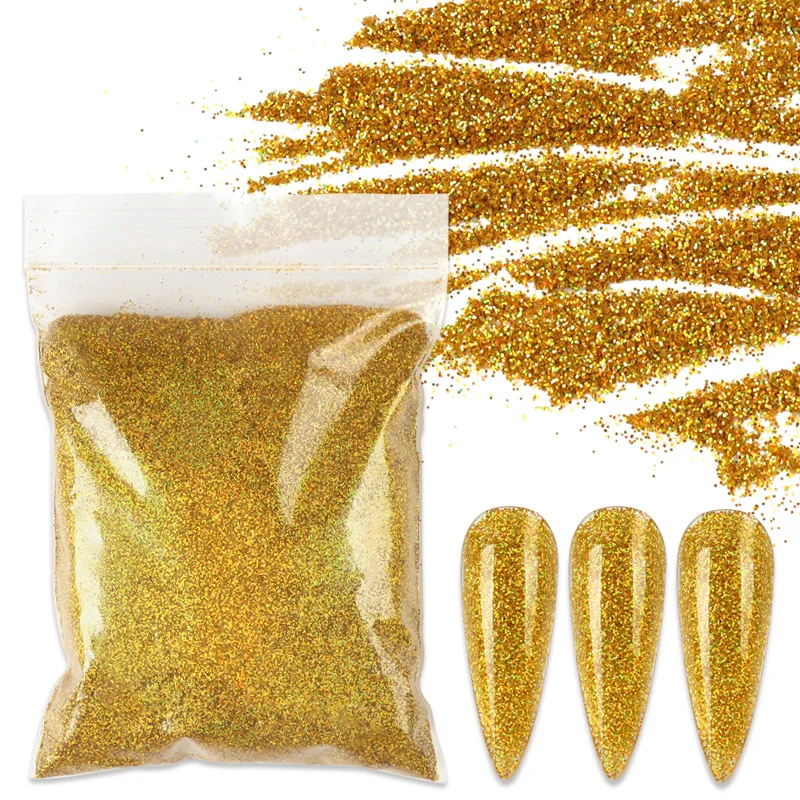 50g Holographic Nail Glitter Powder Sparkly Laser Gold Silver Mixed Hexagon Shape Chunky Sequins Dust DIY Nail Art Decoration