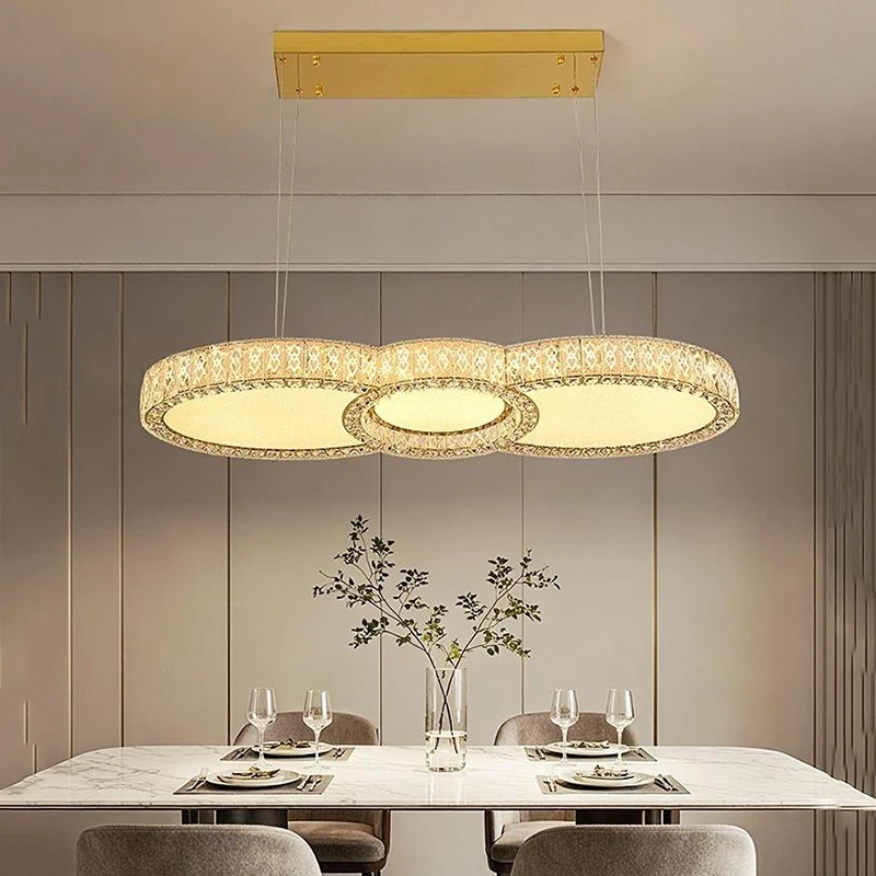 Modern Crystal Gold Round Led Ceiling Hanging Lamps Living Dining Table Room Bedroom Kitchen Home Decor Pendant Chandelier Ligh
