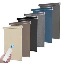 Customized Color And Size Waterproof 100%Blackout Fabric Smart Motorized Remote control Cordless Roller Blinds For Bedroom