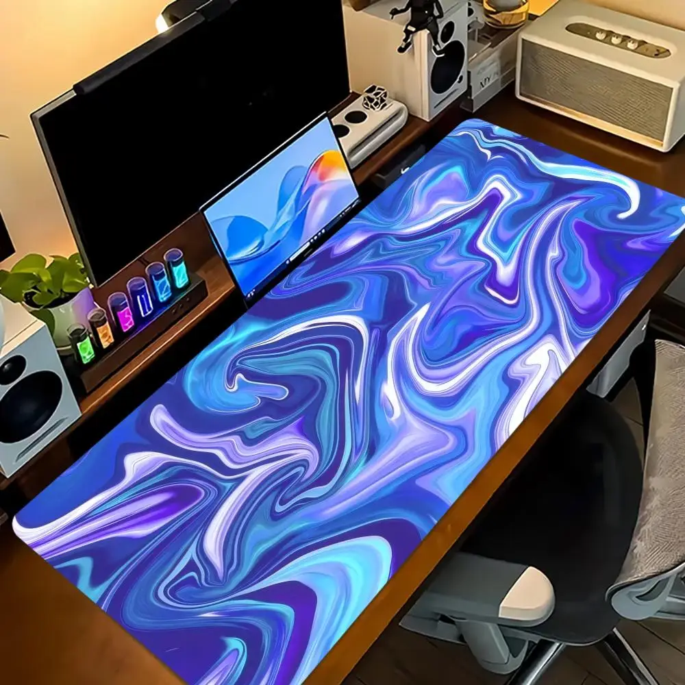Abstract Liquid Marble Large Extended Gaming Mouse Pad Non Slip Desk Surface Swirl Fluid Texture Print For Gaming And Office Use