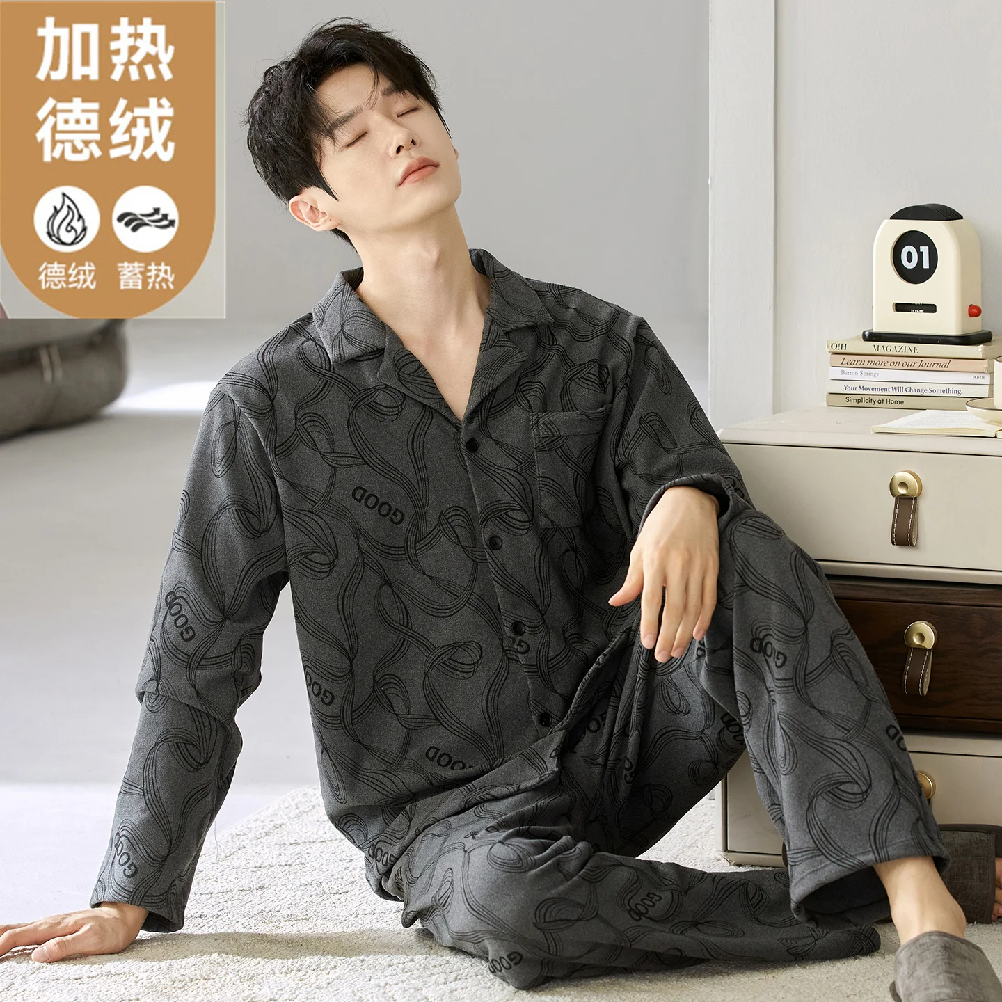 

Корейская модная теплая домашняя одежда для мужчин, зимний и осенний тонкий флисовый пижамный комплект, кардиган, брюки с длинными рукавами, пижамы Homme