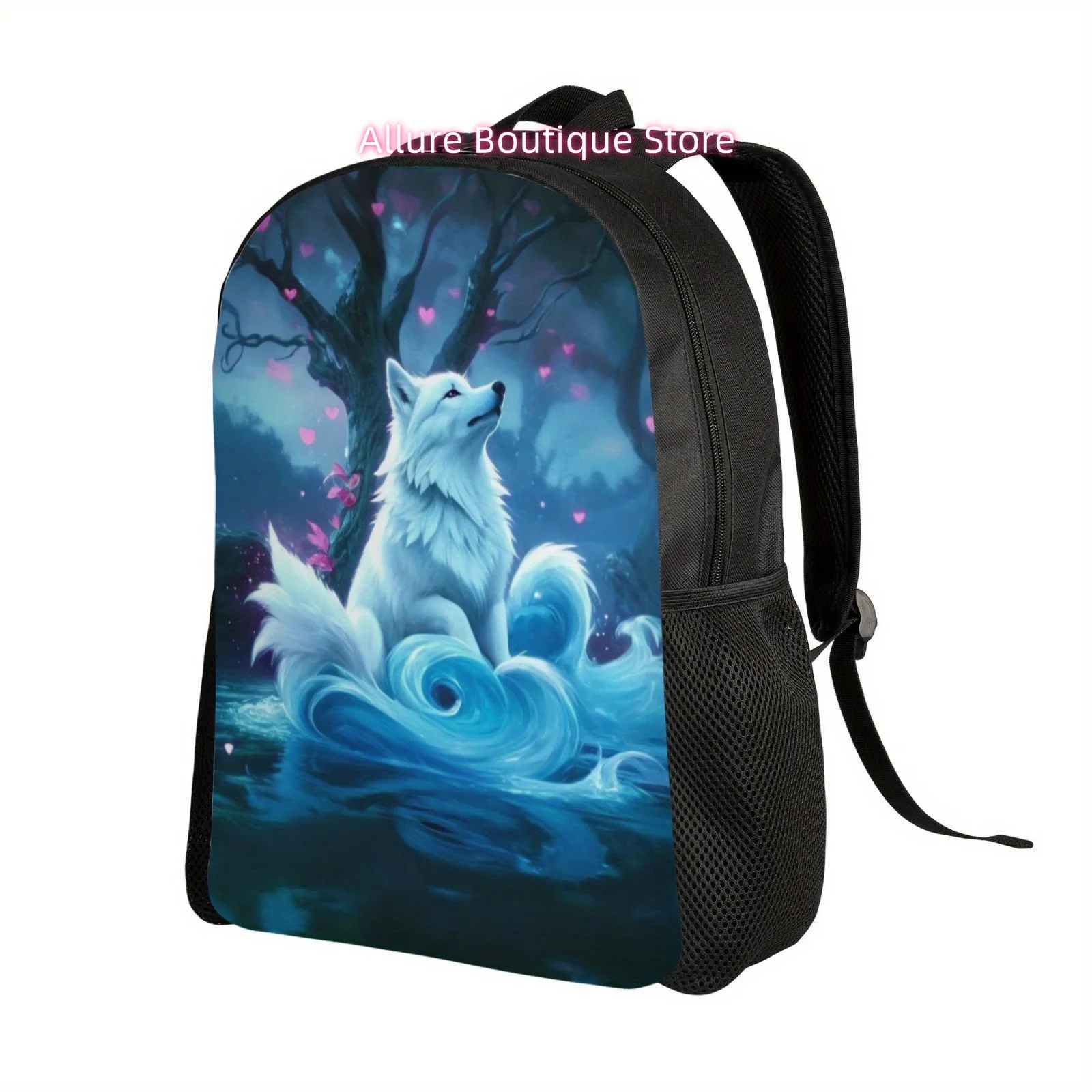 1pc Lonely Fox Under Love Flowers Trees Print Casual Backpack For Men Women, Computer Bag For Teacher Doctor Nurse, Simple Large