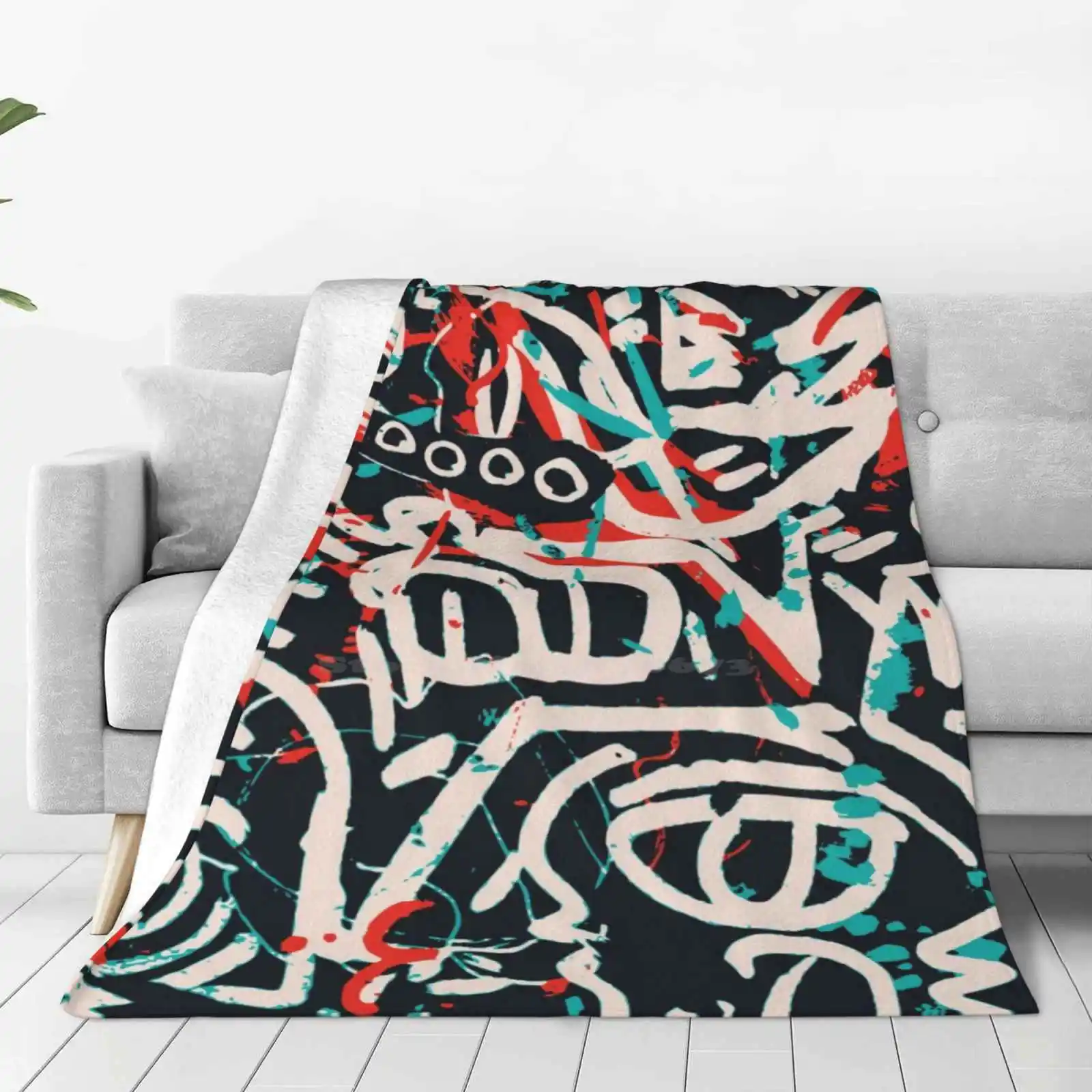 Street Art Graffiti Pattern Ink And Posca Fashion Soft Warm Throw Blanket Street Art Graffiti Posca Black Underground White Red