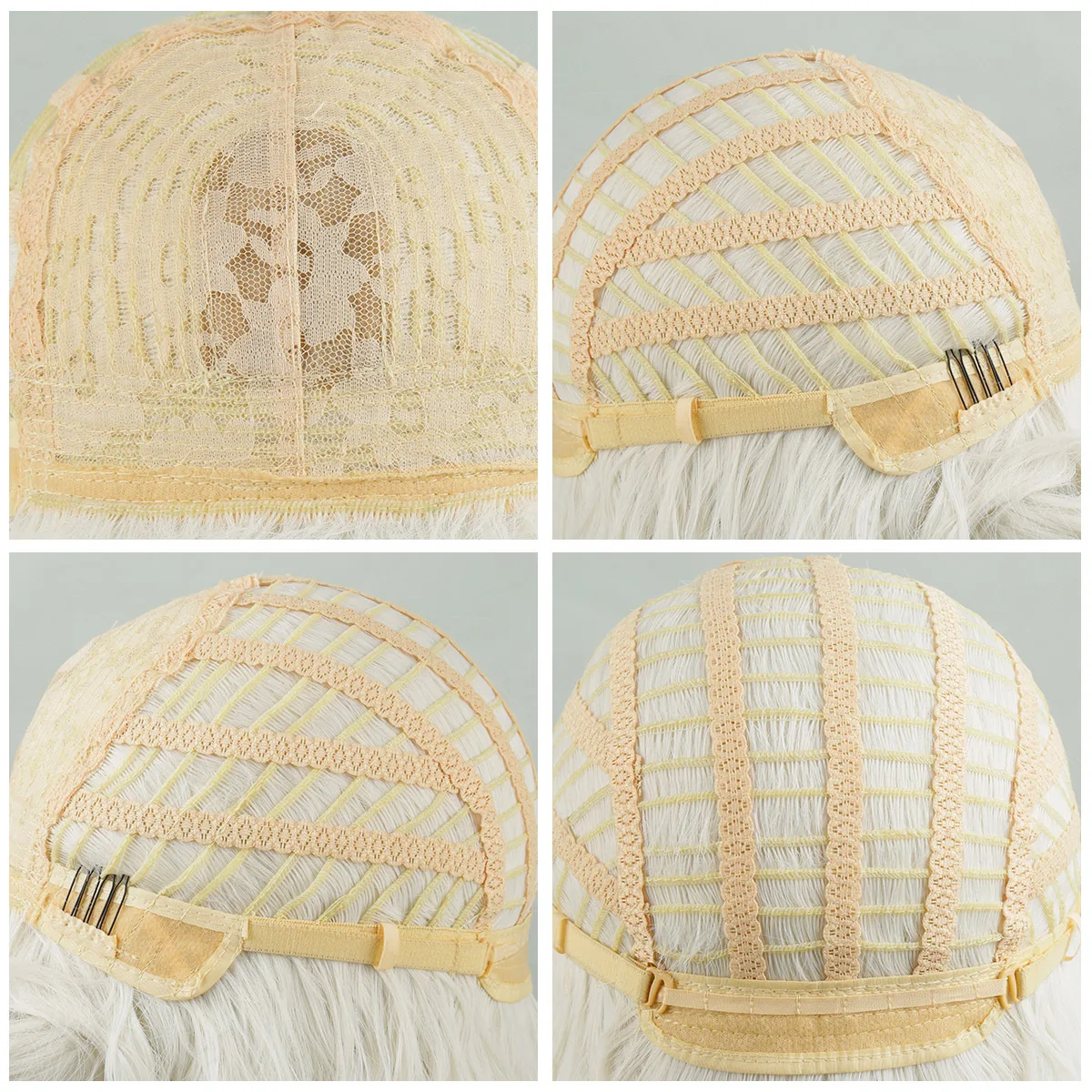 Wig Panjang Sintetis Bulu Halus Bergelombang Alami Putih dengan Poni untuk Cosplay Harian Halloween 28 Inci