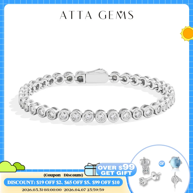 

ATTAGEMS Round Cut 3mm Moissanite Tennis Bracelet 925 Sterling Silver Gold Plated Women Men's Bracelet Engagement Luxury Jewelry