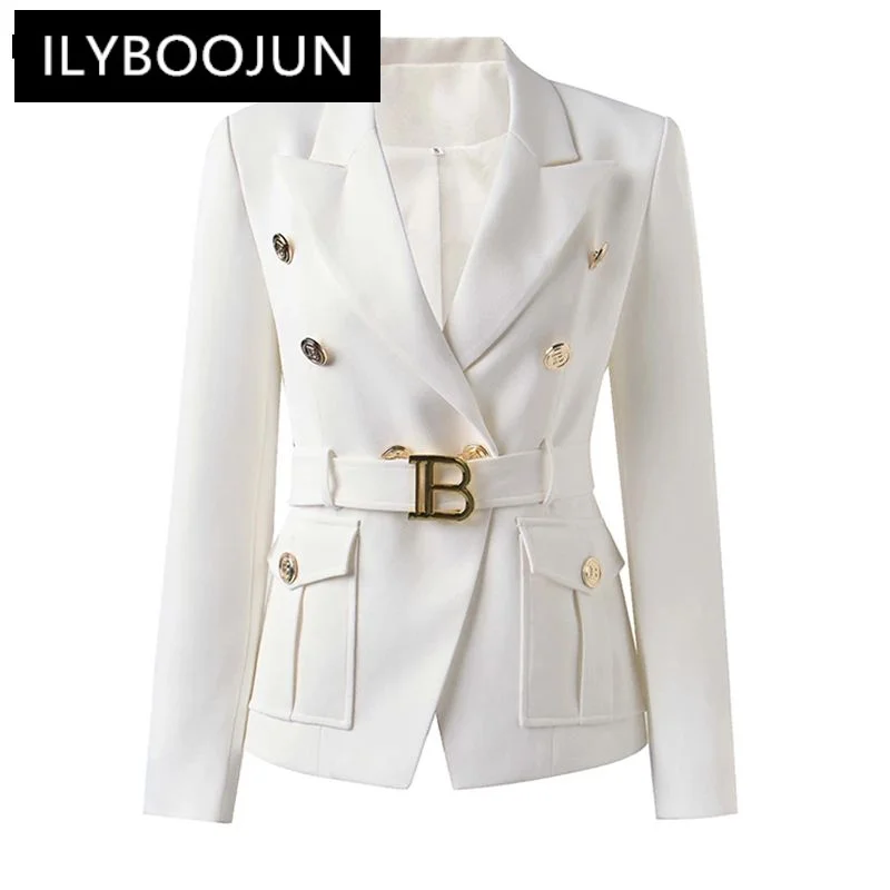 

Factory Customize Luxury Quality Classic Style Office White Black Women Pocket Blazers with Blet