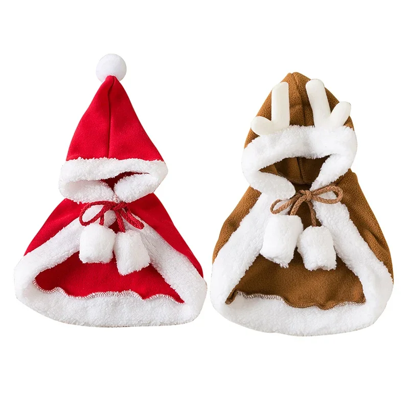 Cat Small Dog Christmas Costume Autumn Winter Warm Cloak Santa Reindeer Cosplay Funny Pet Cape Dress Up Clothes Props Decor