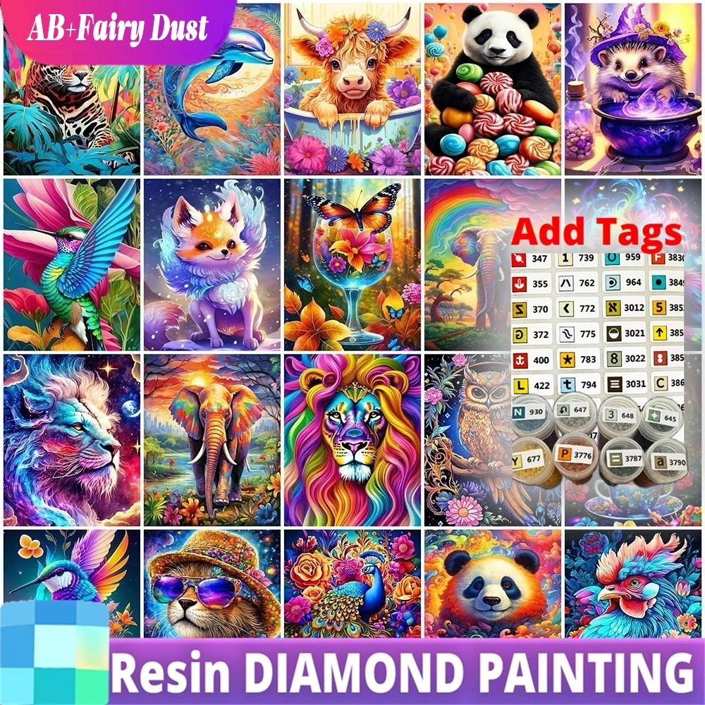 

Resin AB Fairy Dust New Arrival Diamond Painting Lion Monkey Cross Stitch Elephant Mosaic Owl Beaded Embroidery Bird Animal Pand