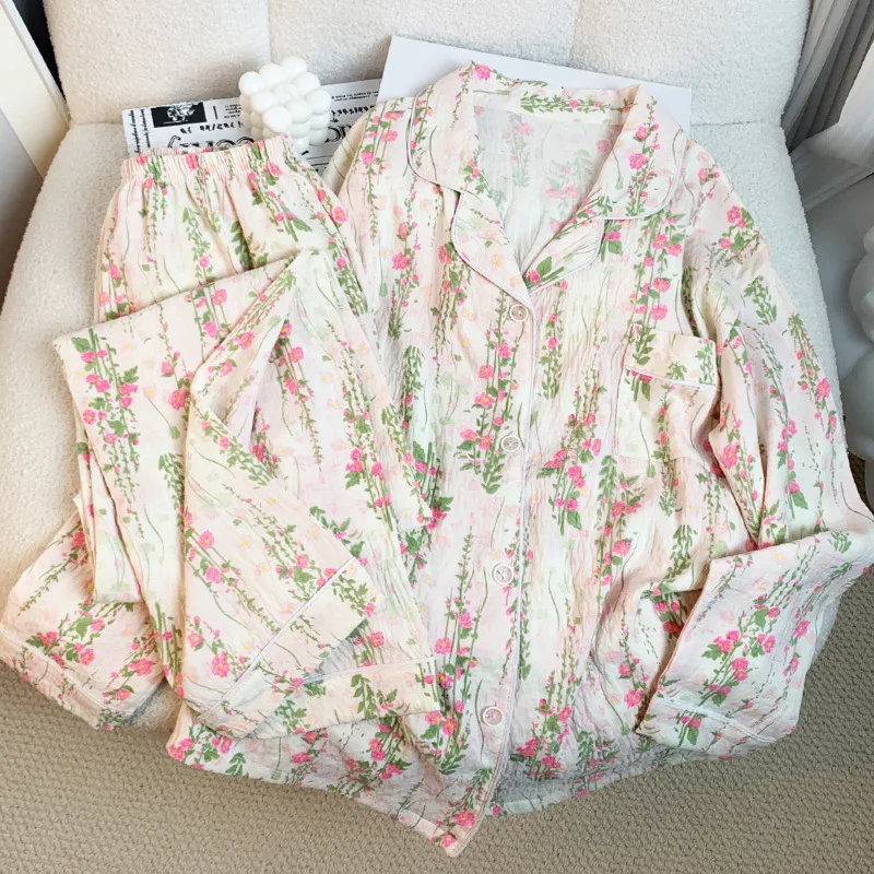 

Women's Pajama Set Cartoon Print Flower Soft Autumn New Casual 2 Pieces Pajama Set Full Length Sleepwear for Sleeping Home Suits