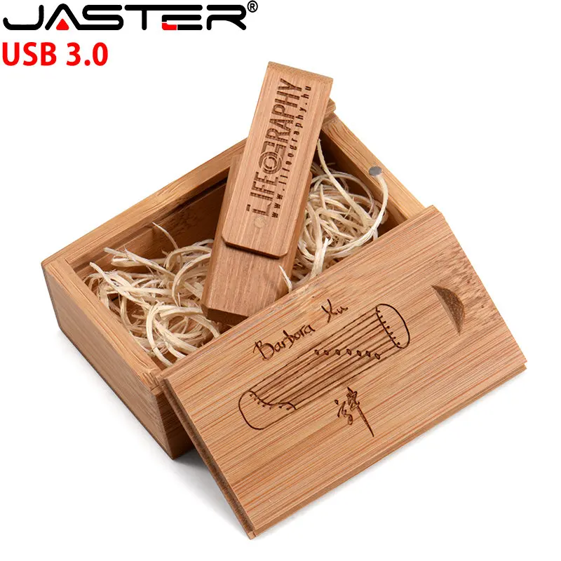 Pendrive de alta velocidad con logotipo personalizado, unidad Flash USB 3,0 de 128GB, caja de madera, 64GB, para fotografía, regalo de boda