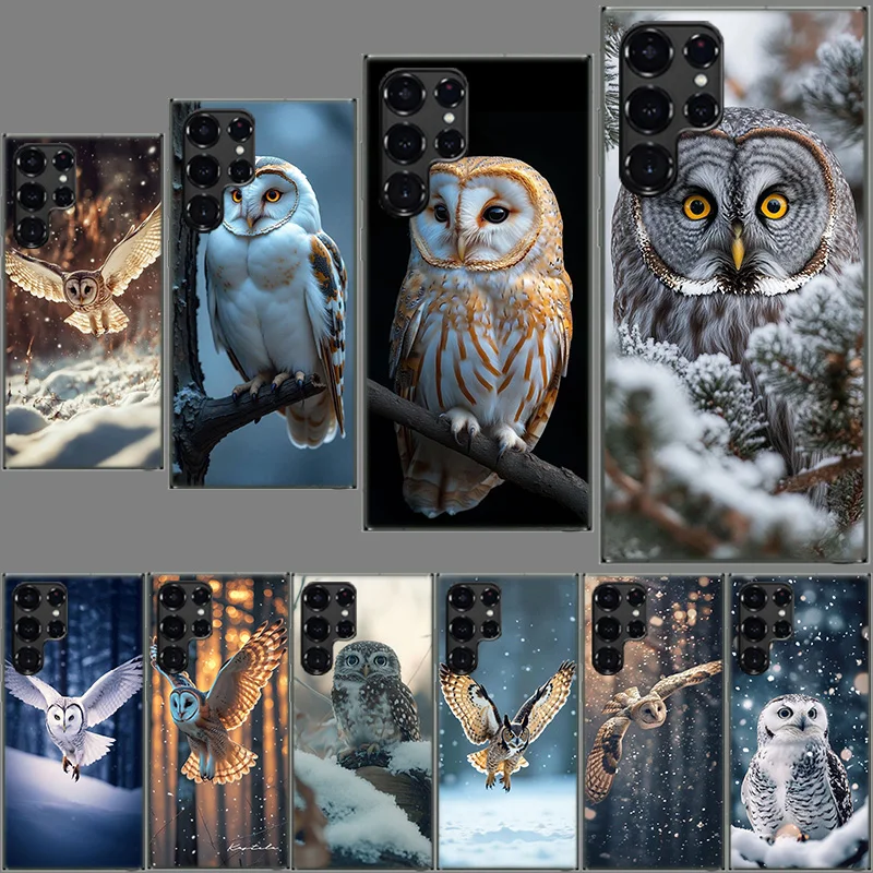 Owl in Winter Phone Case For Samsung Galaxy S24 S23 S21 S20 FE S22 S26 Ultra S25 Edge S10 Plus Cover Clear TPU Capa Shell Coque