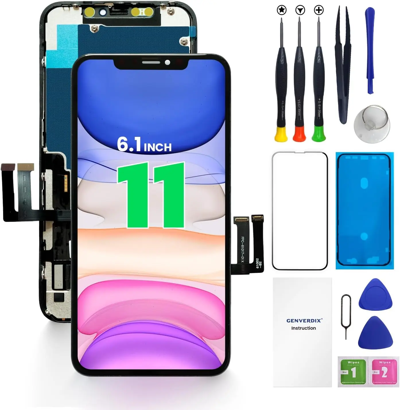

Замена экрана для iPhone 11 6,1 дюйма, Genverdix, комплект для ремонта 3D Touch LCD-дисплея, дигитайзер в сборе