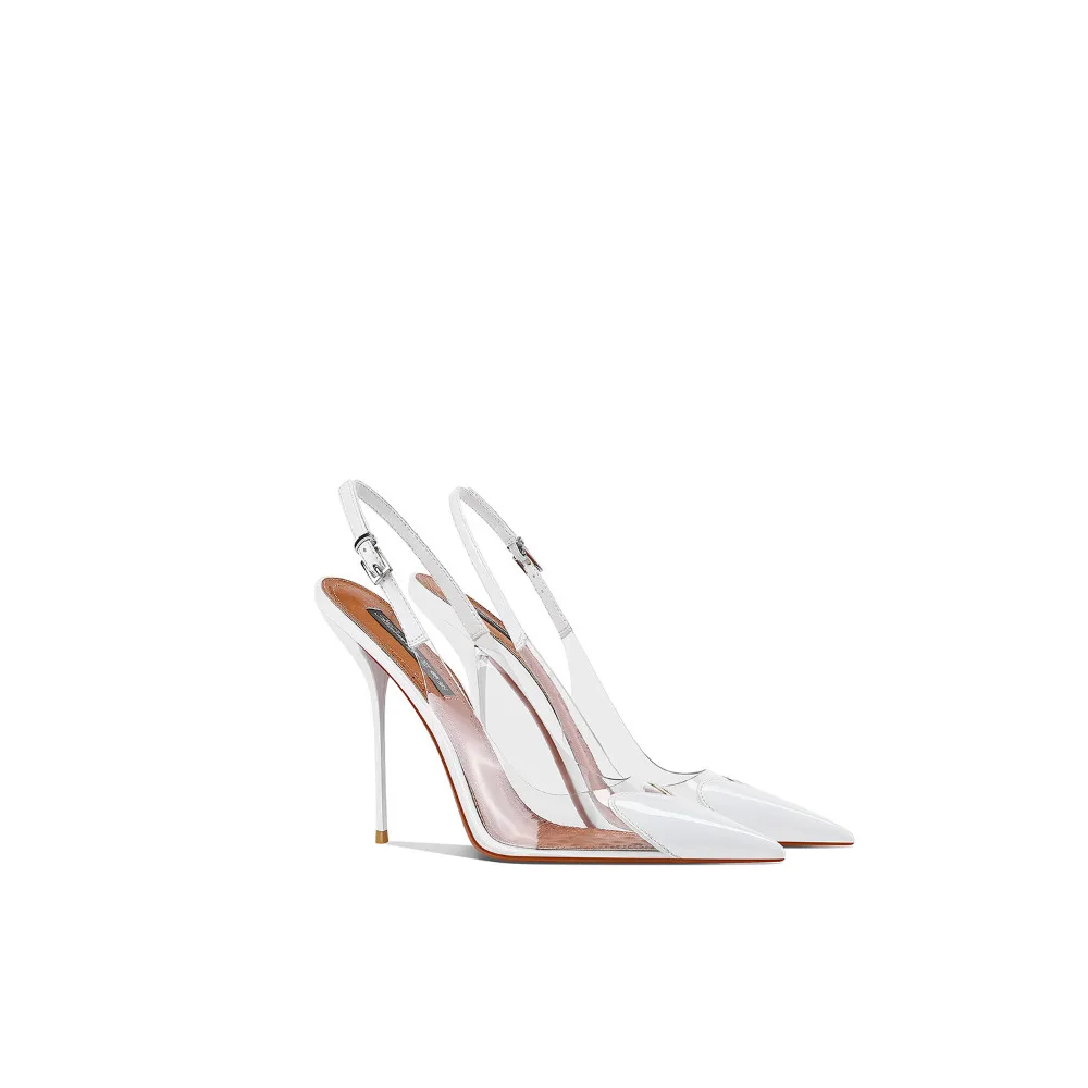 Spring Summer New Style White Pointed Toe Thin Heel Closed Toe High Heel Sandals For Women