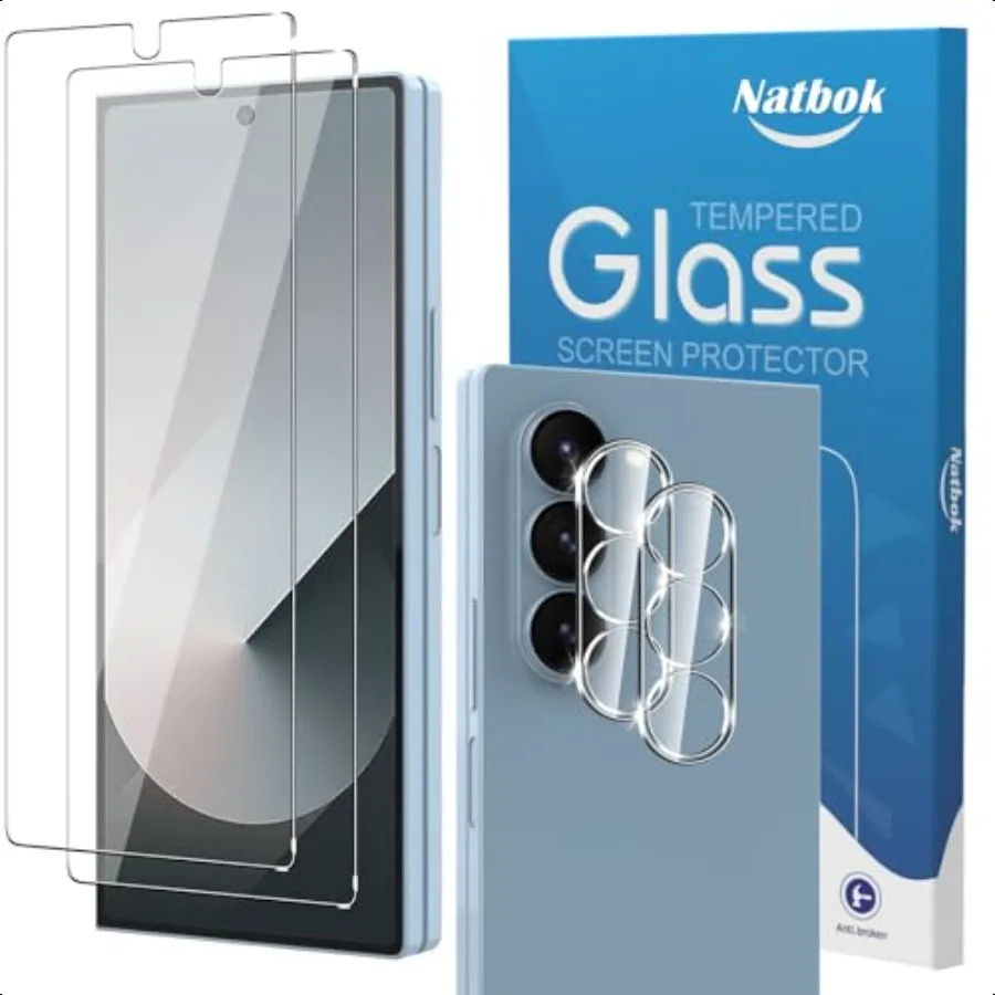 Confezione da 2 + 2 per Samsung Galaxy Z Fold 6 5G [solo schermo anteriore] Proteggi schermo con protezione per obiettivo fotocameraCopertura totale 9H temperato