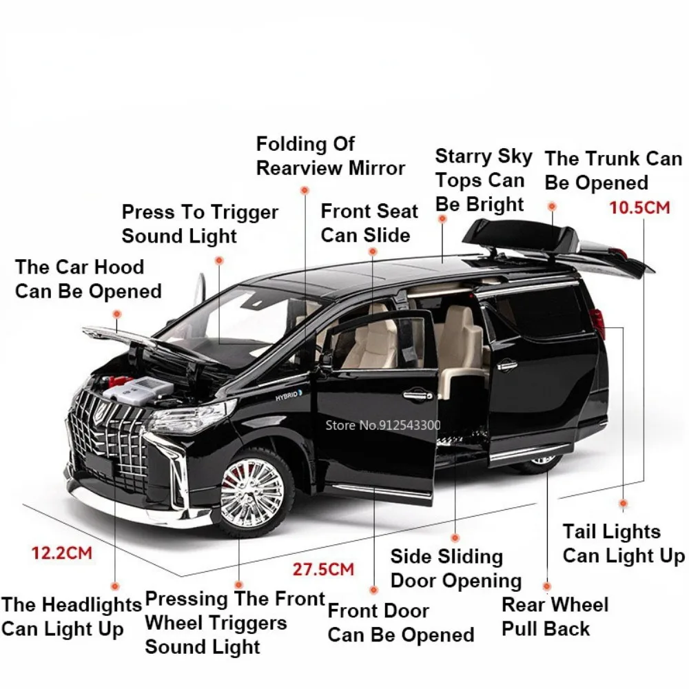 1/18 Alphard Spielzeug legierung Druckguss Simulation Automodell mit Schall licht zurückziehen Autotür kann Spielzeug Fahrzeuge Geschenke für Kinder geöffnet