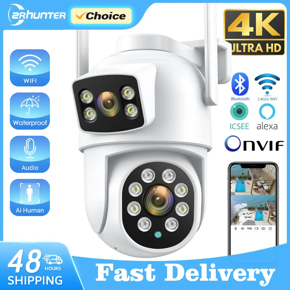 ZRHUNTER 8MP 4K PTZ IP Camera Dual-Lens Human Detect CCTV Security Camera Night Vision Outdoor Wifi Surveillance Camera ICsee