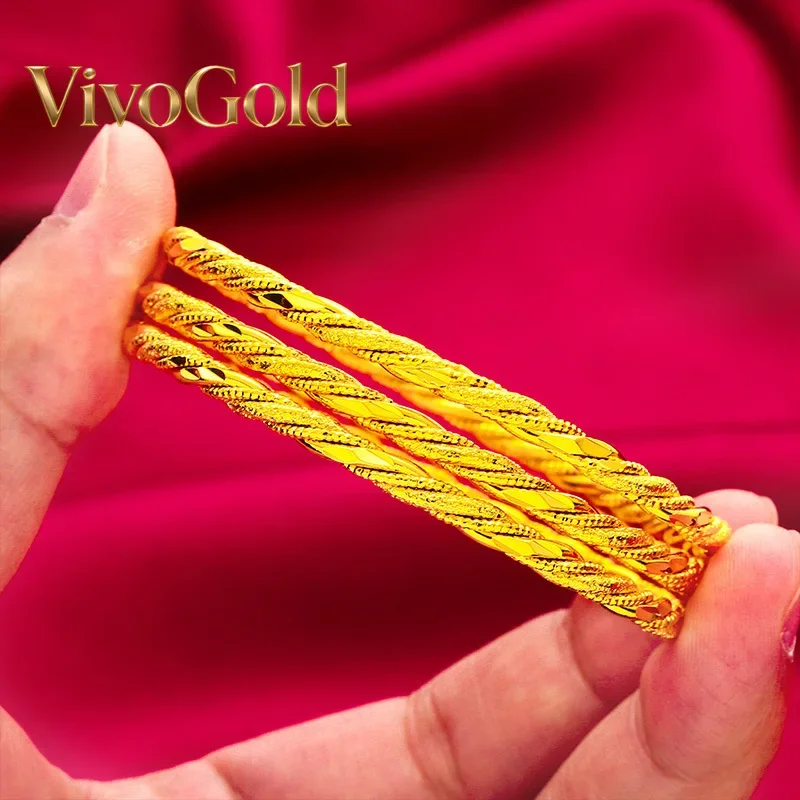 

VivoGold4MM Twisted Bracelet for Women, 24K Gold, AU999 | Traditional hand-twisted design, polished gold for daily elegance