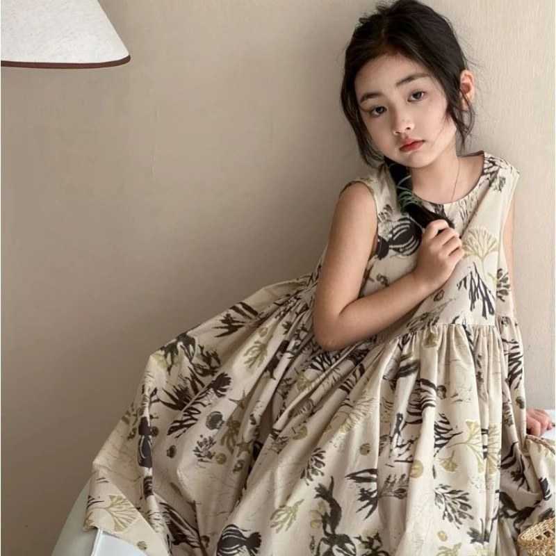 

Новое детское платье без рукавов для девочек, летнее платье, сказочное платье принцессы, повседневная детская одежда для девочек 4, 6, 10 лет