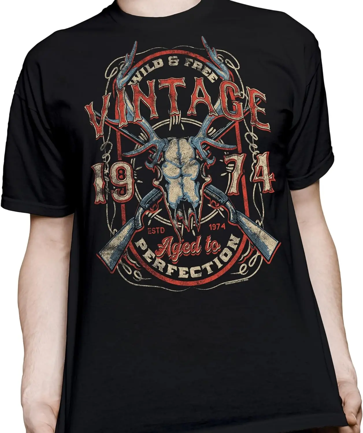 50th Birthday Gift Shirt for Men - Vintage 1974 Aged to Perfection - Deer Skull - 50th Birthday Gift