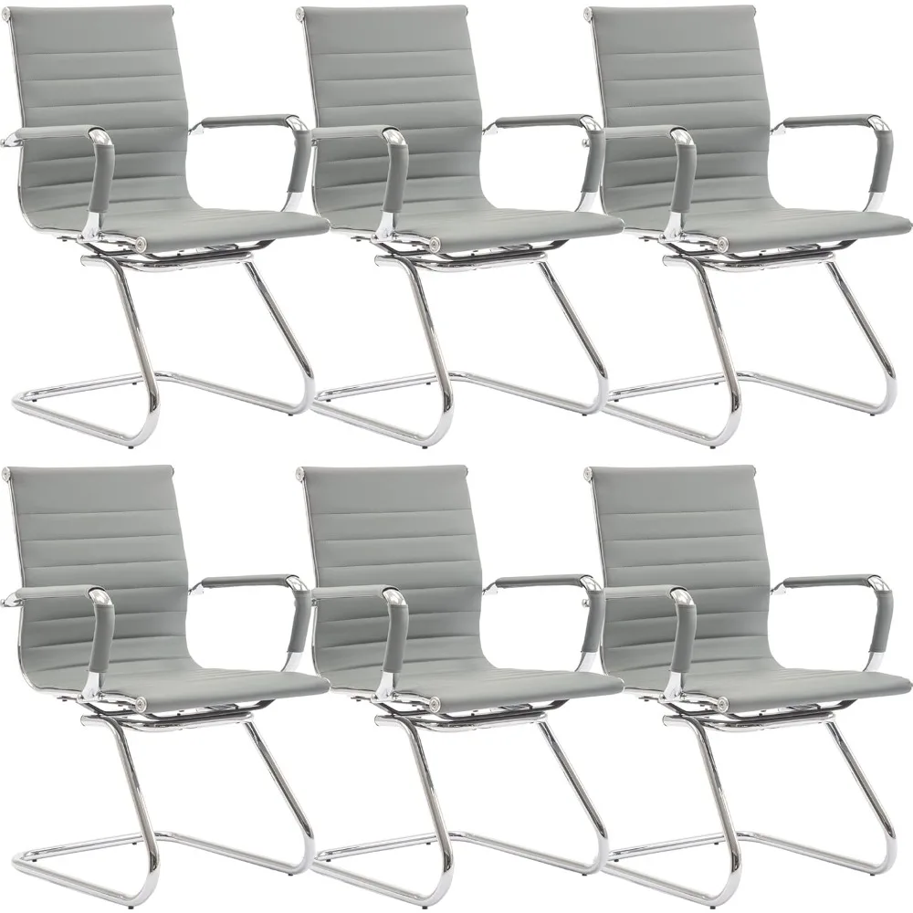 

Office Guest Chairs No Wheels & Reception Chairs, Leather Waiting Room Chairs Mid Back Conference Chairs with Sled Base