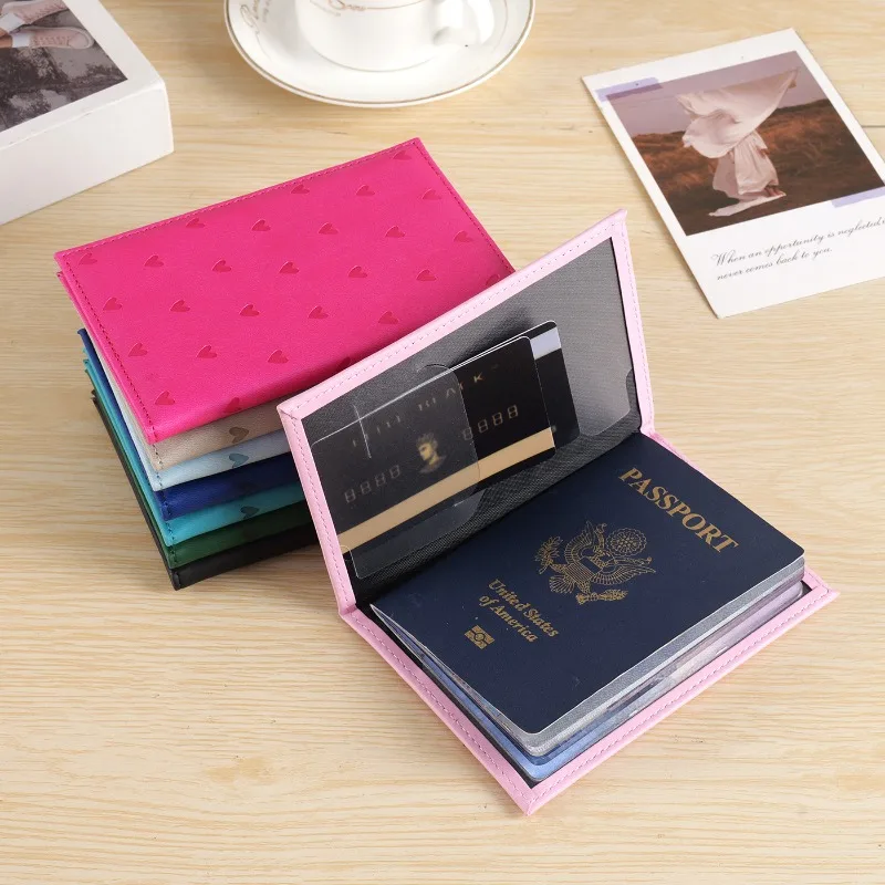 

Cute Heart Print Travel Wallet Passport Cover for Women PU Leather Passport Holder Travel Accessories Document Protector Case