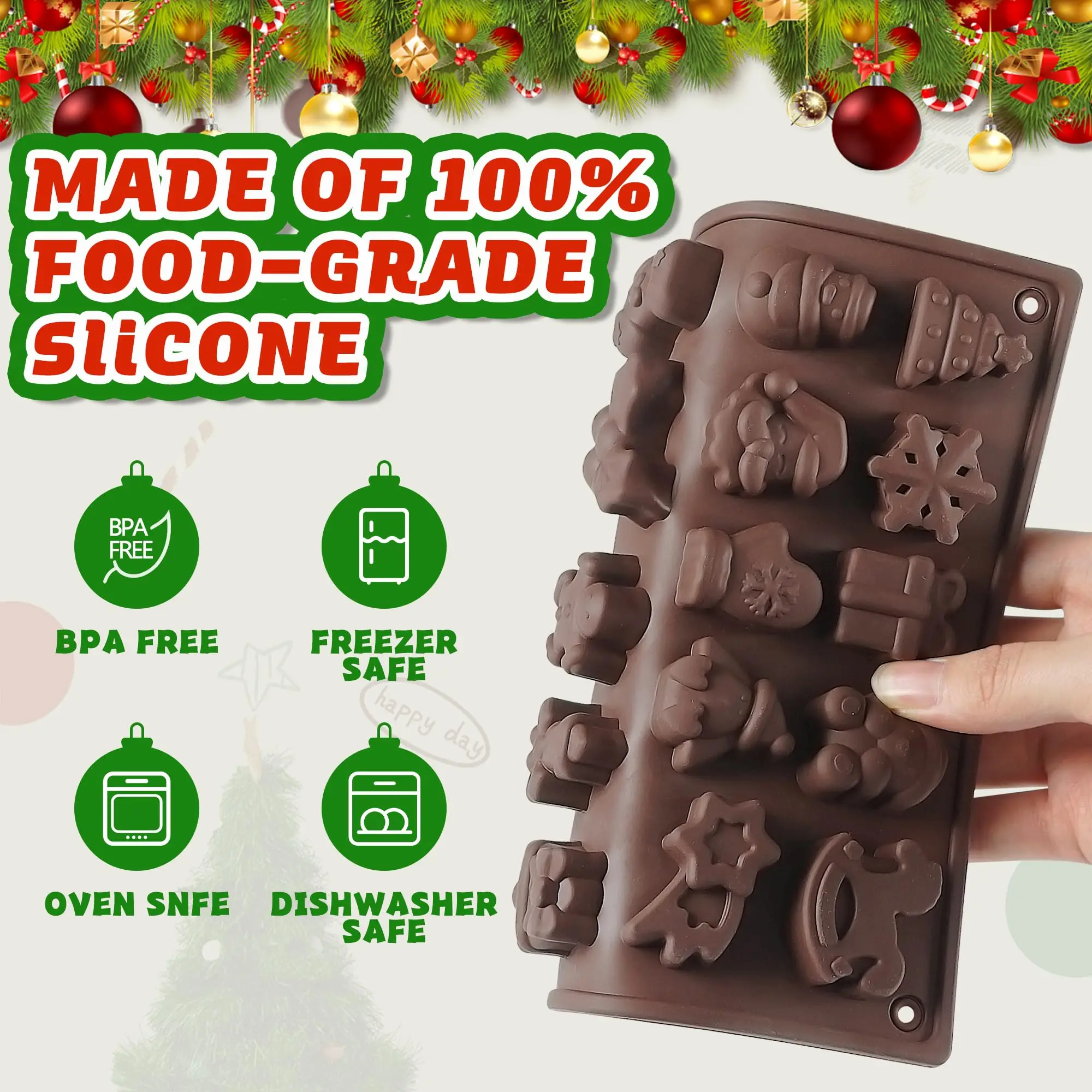 1-2 PCS Christmas Silicone Molds Fondant Chocolate Molds | Silicone Ornament for Christmas Tree Santa, Candy Molds, Ice Cube - view 6