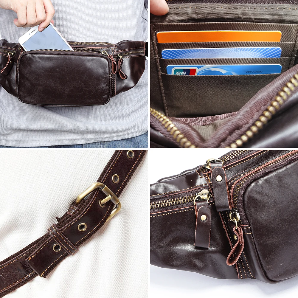 WESTAL Men\'s Genuine Leather Waist Bags Male Fanny Pack Vintage Phone Bags Leather Messenger Bags Purses Sport Waist Pack 9999