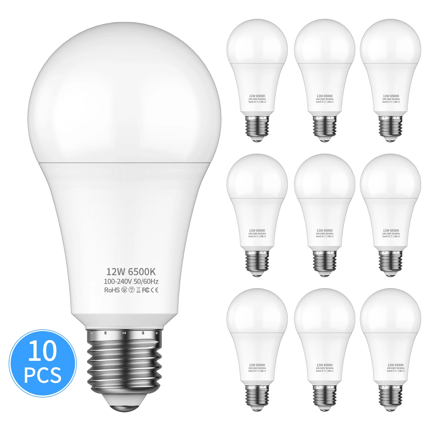 10 Pack LED Bulbs 12W ( 85W Equivalent) 110-240V Led Bulbs 6500K Daylight White Lamp for Home