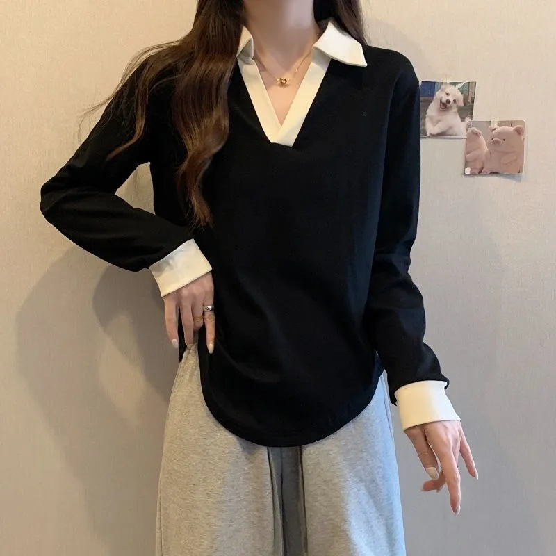 

Модная женская толстовка большого размера с длинным рукавом и воротником для весны, осени и зимы. Новинка. Простой и стильный дизайн.