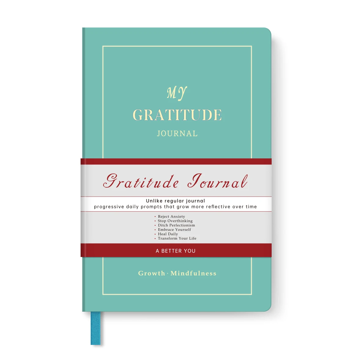 1 carnet de gratitude A5 vert à couverture rigide, journal de pleine conscience, carnet de réflexion quotidienne avec papier épais et marque-page en ruban
