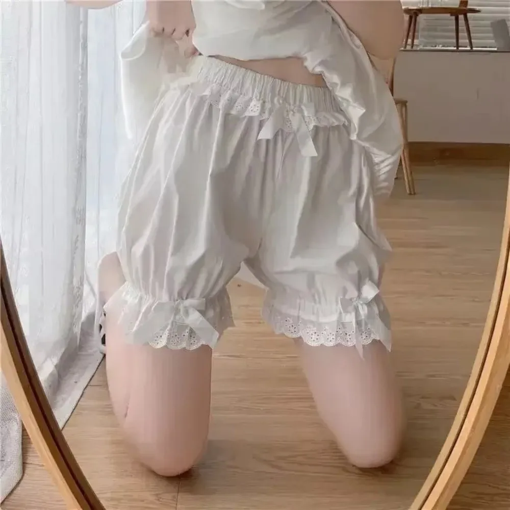 Fashion Imitation Silk Women Lace Short Panties Lolita Satin Knickers Anti Exposure Safety Pants Ruffle Shorts Dress Pettipant
