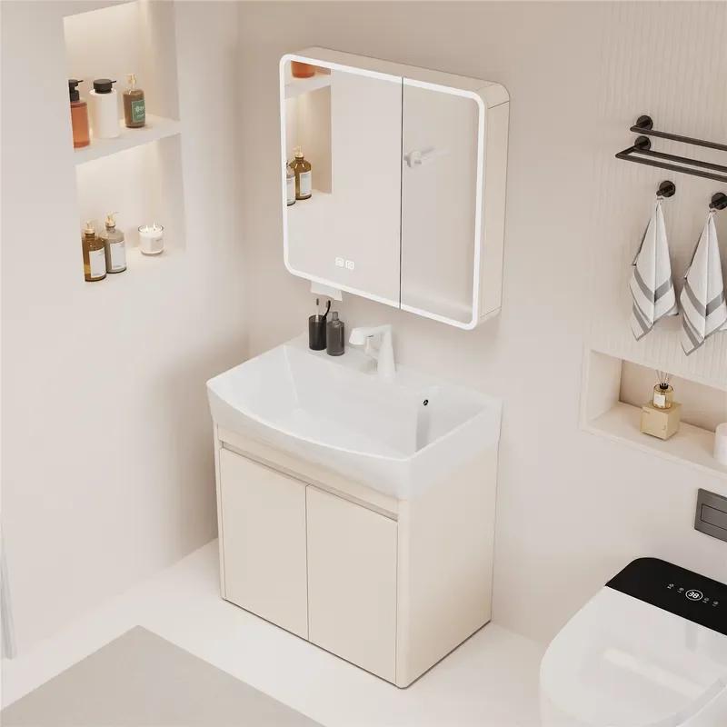 Floor to Ceiling Bathroom Cabinet with Ceramic Integrated Basin and Toilet Combo Deep Belly Sink Balcony Laundry Storage Unit