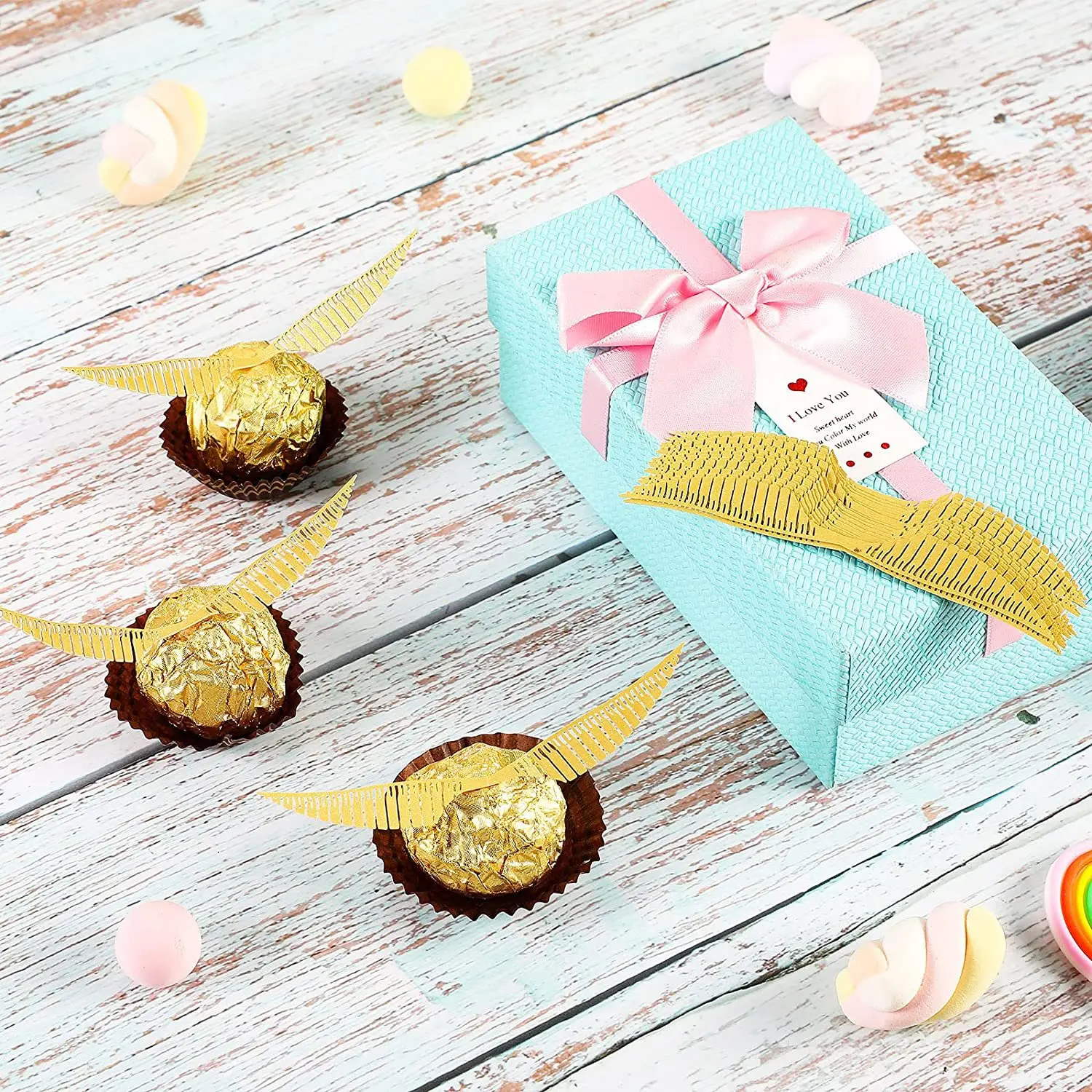 50/100 Stück Flügel Schokolade Kuchen Party Kuchen Dekoration Zauberer Topper Gold Flügel Cupcake Topper Snitch Hochzeit Geburtstag Dekor – Detail 9