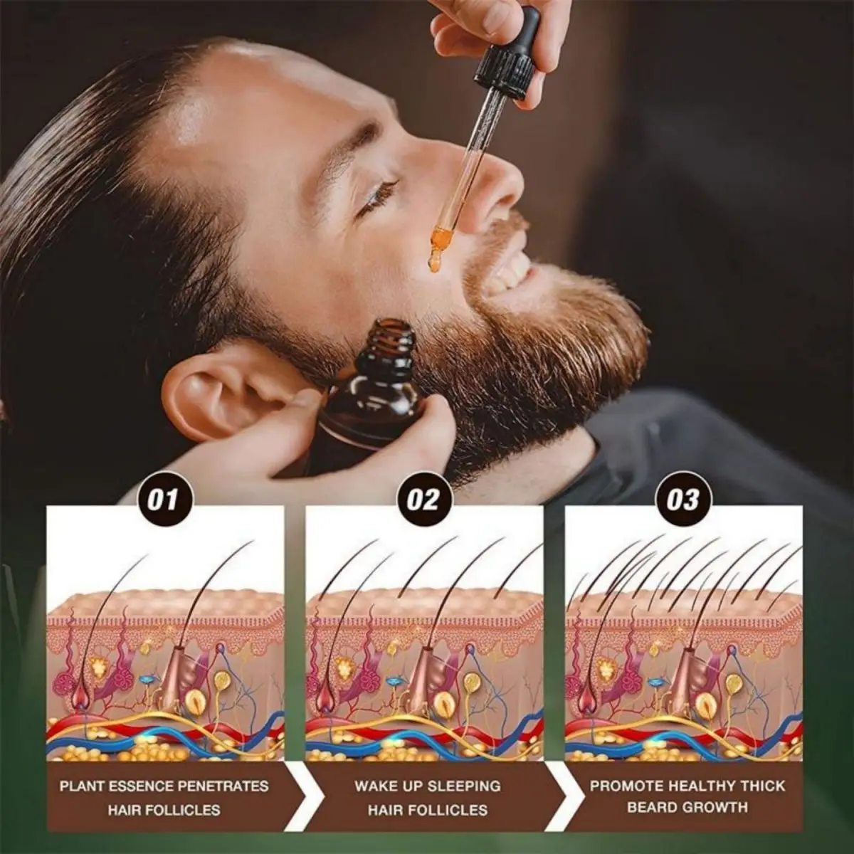 Óleo De Crescimento De Barba Rápida para Homens, Soro De Crescimento De Barba Natural De Cafeína, Promova o crescimento do cabelo, Queratina Brasileira Profissional