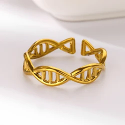 DNA Spiral Open Rings for Women Stainless Steel Gold Color Aesthetic Wedding Couple Ring Femme 2024 New Jewelry Accessories Gift