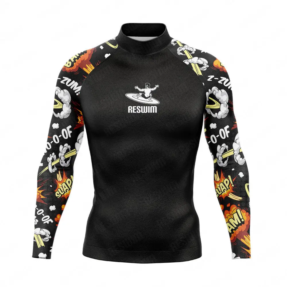 Summer Men's Funny Swimsuit Rash Guards Long Sleeve Surfing Suit Boys Tight Swimming T-shirt Sports Beach UV Protection Swimwear