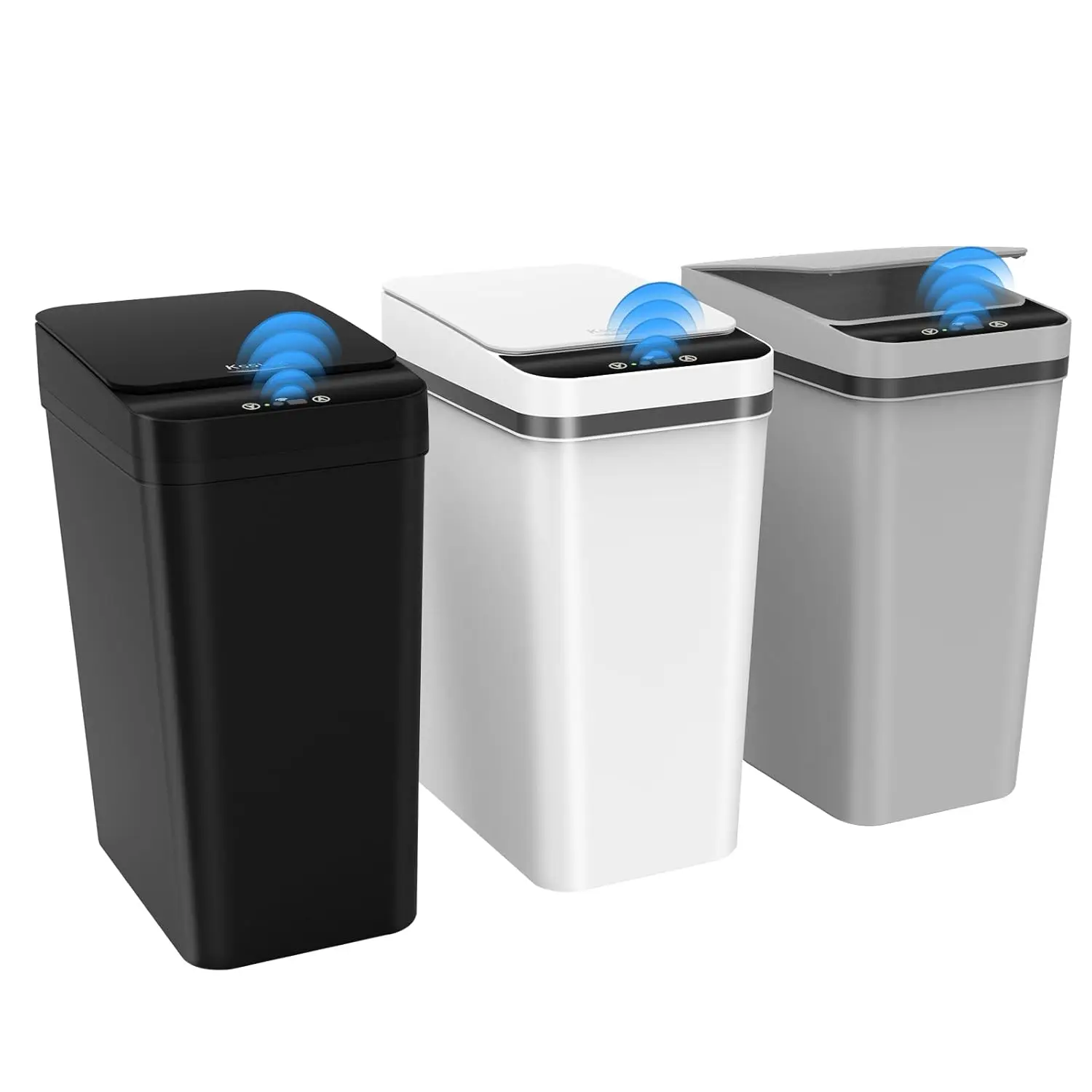 

3-Pack Automatic Touchless Trash Cans with Motion Sensor, 2.5 Gallon Slim Waterproof Garbage Bins for Bathroom Kitchen Office
