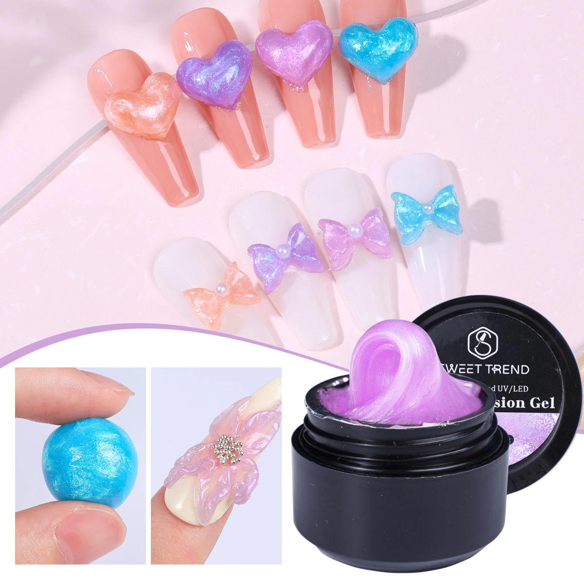 

8ml Shimmer Pearlescent Satin Nail Carving Gel 3D Non-Stick Solid Extension Gel Soft Thread Model Jelly Semi-Permanent Manicure