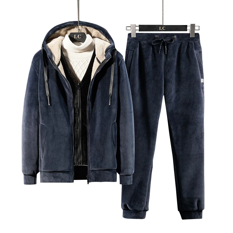 

New Winter Men Tracksuit Thicken Fleece Velvet Set Plus Size 8XL Trend Solid Suit Men Three Piece Set Jacket Vest Pants Outfits