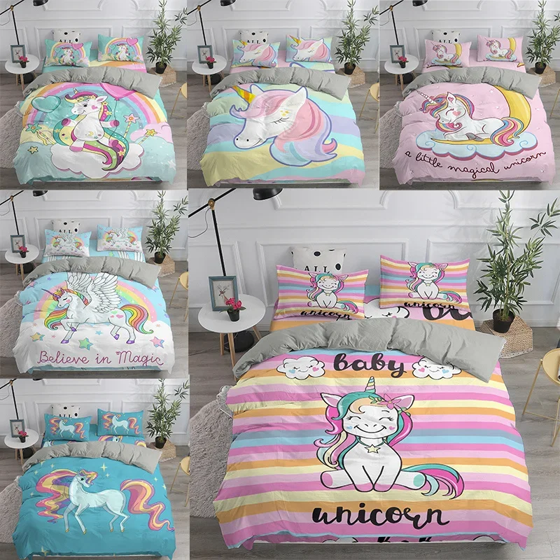 

Children 3D Cute Unicorn Cartoon Bedding Set Twin Single Sizes 2/3 Pcs Bed Linen With Pillowcase Home Duvet Cover 90 Bedclothes