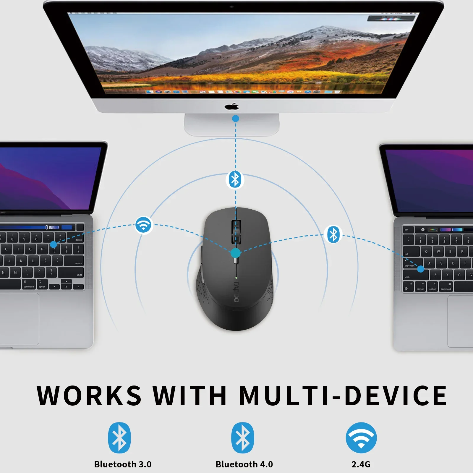 Rapoo M300G Silent Wireless Mouse Multi-mode Bluetooth Mouse Portable Optical Mice with Ergonomic Design Support up to 3 Devices