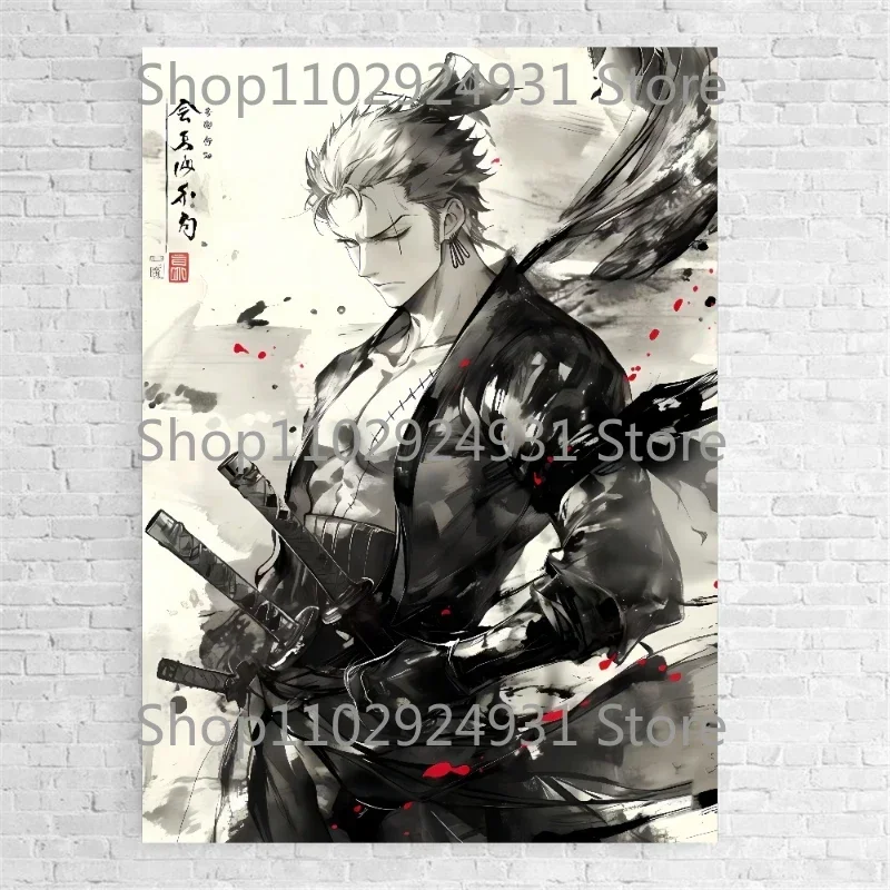 Anime One Piece Poster Luffy Zoro Robin Ink Painting Style Art Print Poster High Quality Canvas Painting Room Decoration