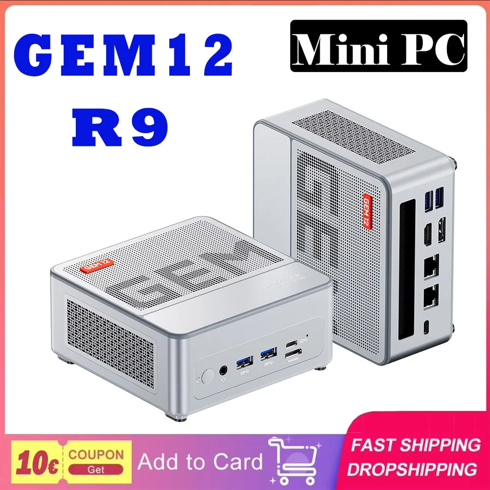 AOOSTAR GEM12 R9 Mini PC AMD Ryzen 9 6900HX 8 Core Up to 4.9GHz, 32GB DDR5 RAM 1TB PCle 4.0 SSD 4K 120Hz Four Screen Display