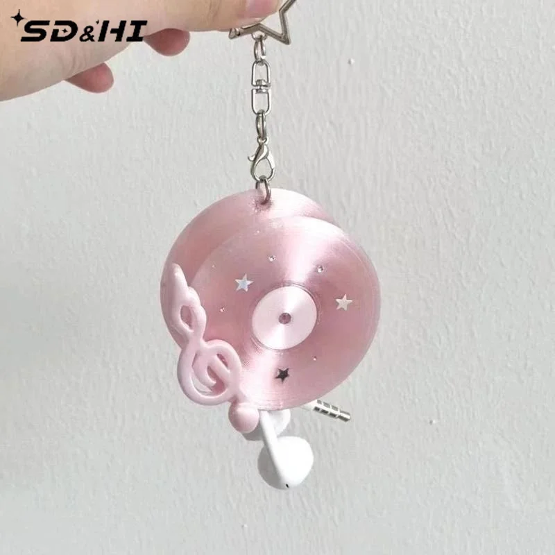 Cable Winder Keychain - Y2Kヴィンテージレコード型イヤホンケーブルワインダー、キーチェーン付きポータブルコードホルダー、インススタイルヘッドホンケーブルオーガナイザーバッグチャーム