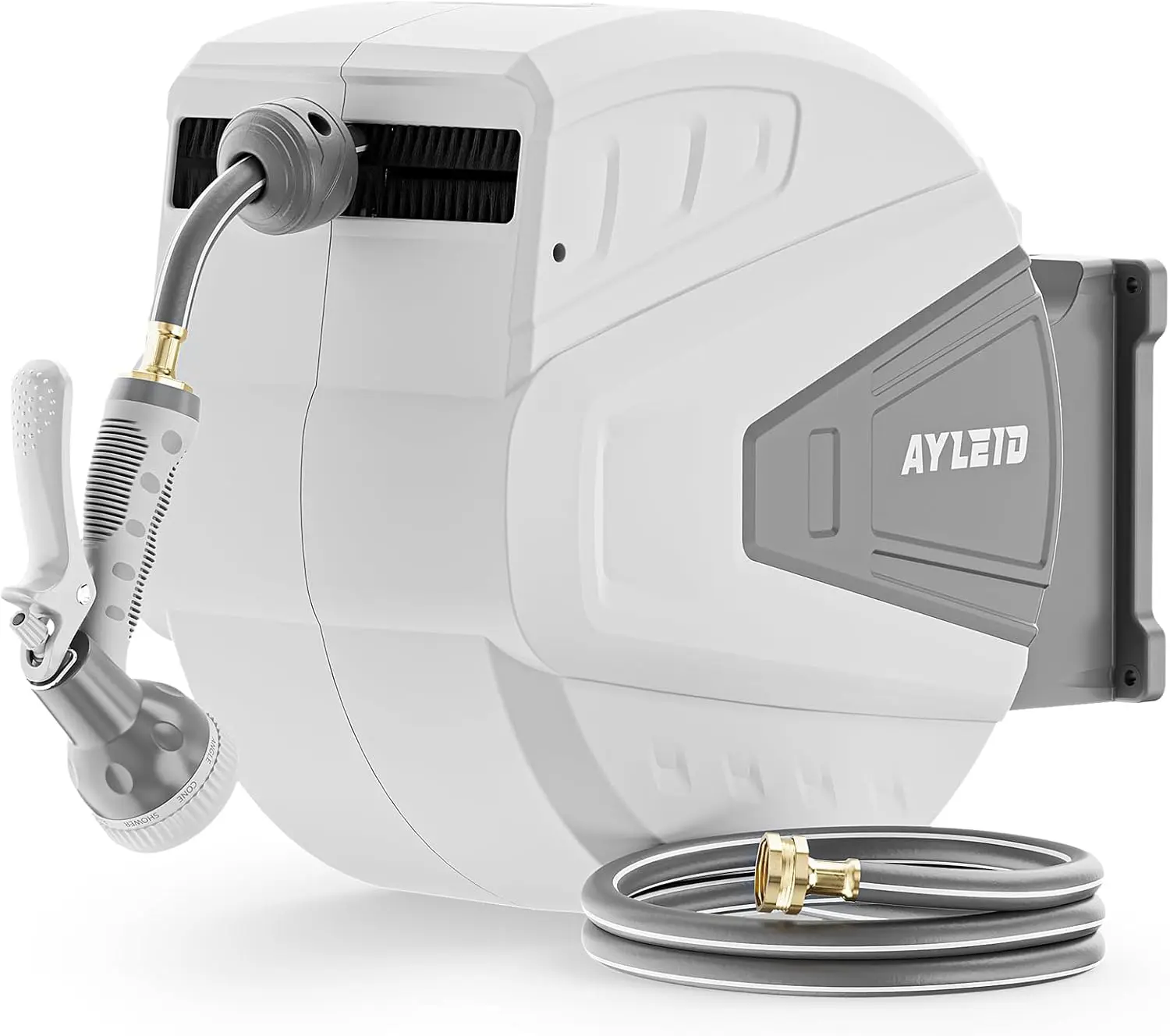 

Retractable Garden Hose Reel,1/2 in x 130 ft Wall Mounted Hose Reel, with 9- Function Sprayer Nozzle, Any Length Lock/Slow Retur