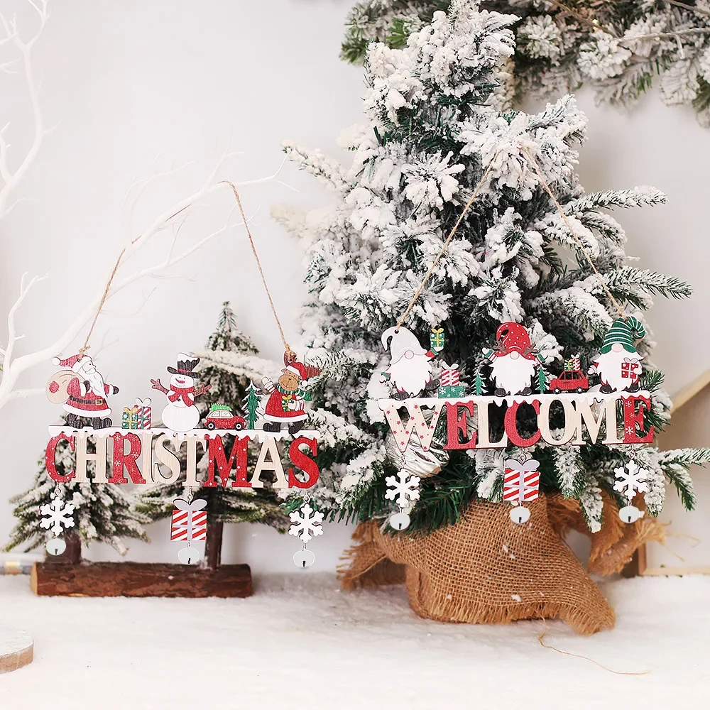 Adorno de madera de Papá Noel 2025, Feliz Navidad, decoración para puerta del hogar, colgante para árbol de Navidad, decoración festiva de Año Nuevo
