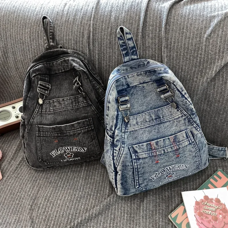 Japanese Denim Backpack for Female College Students Casual Large Capacity Retro Personalized Short Distance Travel Backpack Gift