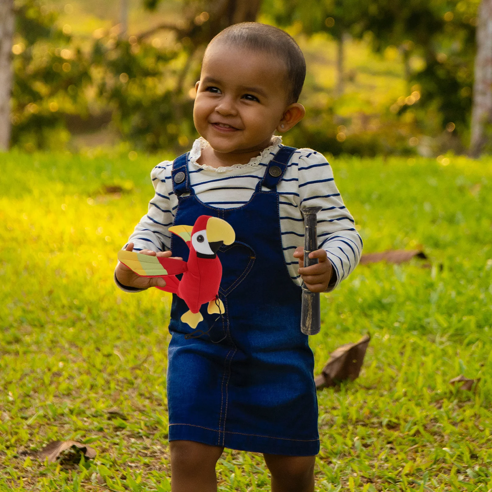 1 Zestaw Pluszowy Papuga na Ramię Pirat Dekoracja Kostium Dziecięcy Akcesorium Halloween Papuga Dekoracja z Mini Teleskopem Impreza Piracka