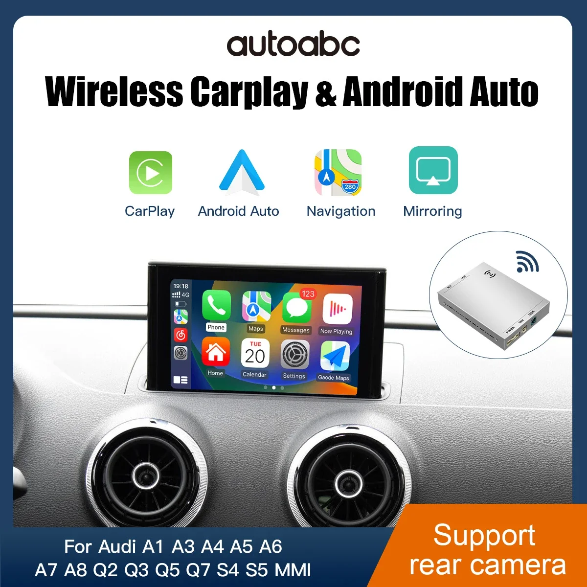 

AUTOABC Wireless Apple CarPlay Android Auto Interface for Audi A1 A3 Q2 Q3 8Pcarplay AirPlay Mirror Link multi-media rear camera